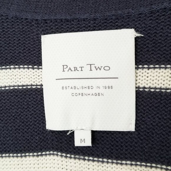 Part Two Striped Longline Tunic Cardigan M Cotton Blend One Hook Eye Preppy Knit - Picture 5 of 13